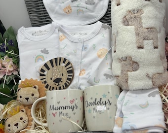 Baby Safari Hamper: Unisex Newborn Gift Box with Mugs