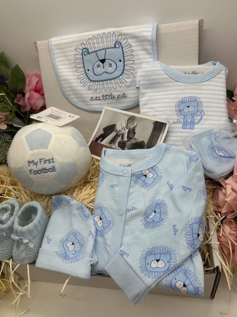 New Baby Boy Gift Set — Blue Lion Baby Hamper | Cute Little Cub Bib ...