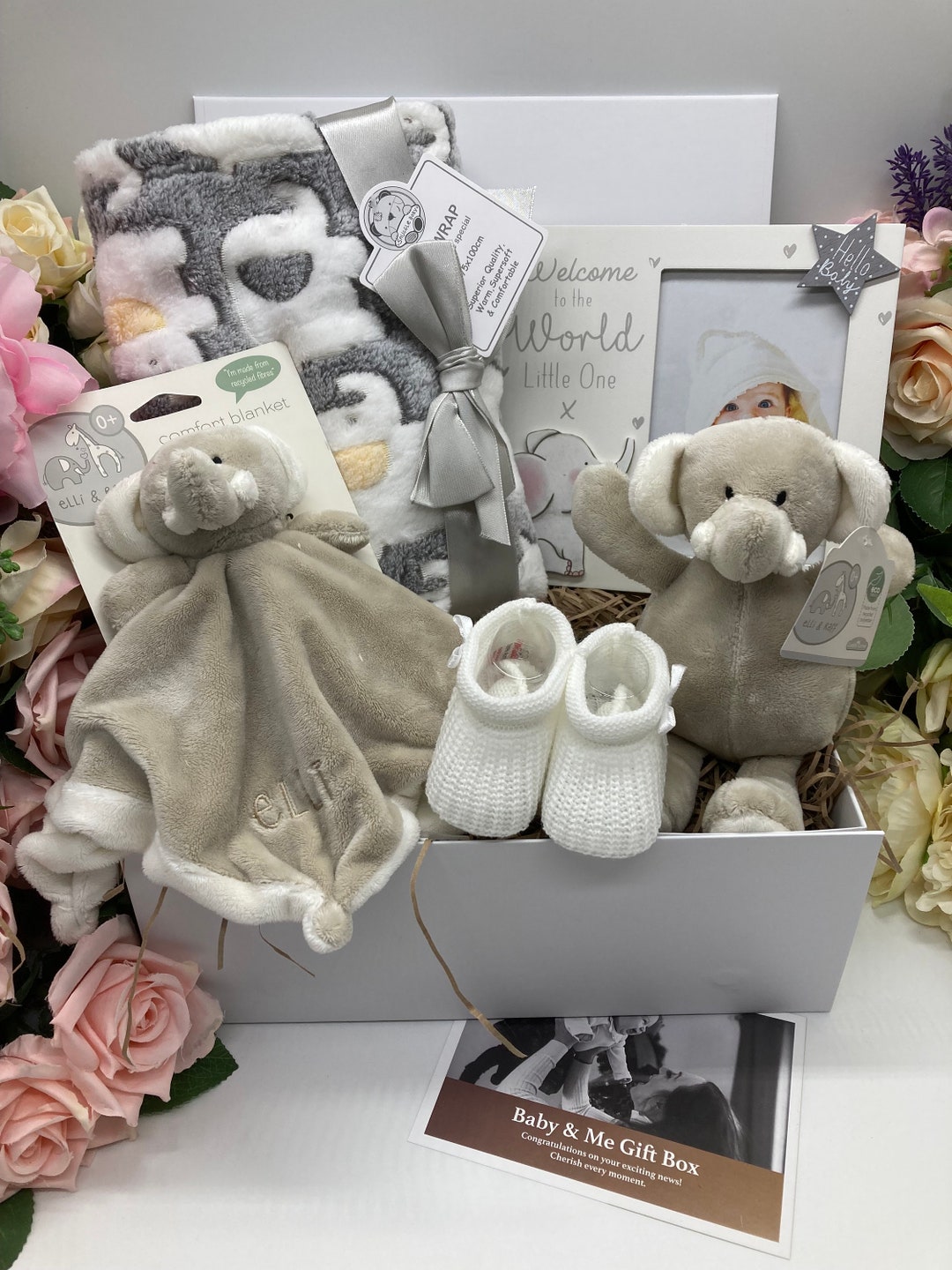 Unisex Elephant Baby Hamper. New Parent Gift Box, New Baby Gift, New