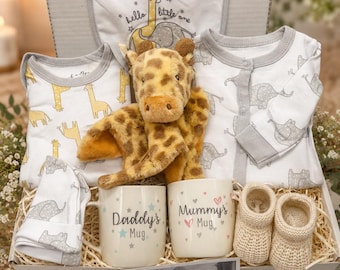 Deluxe New Baby Gift Hamper: Outfit, Booties, Mummy & Daddy Mugs
