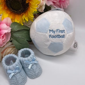 Baby Boy Football Plush & Knit Booties Set – Newborn Keepsake, Shower Gift