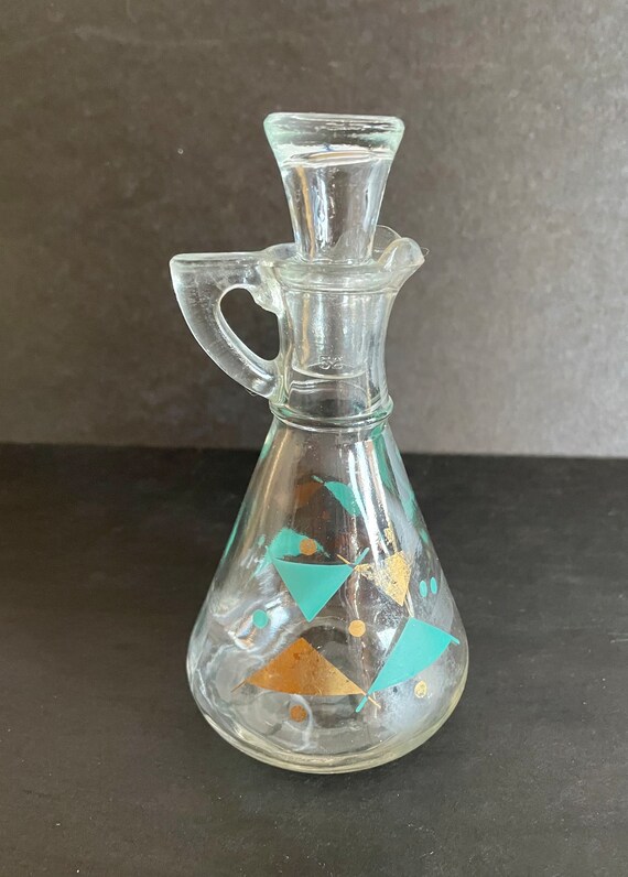 MCM RARE Gay Fad Atomic Glass Cruet With Stopper 5.75 Aqua Etsy