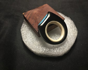 Artisan ring made of horn, natural Turquoise and Bone.