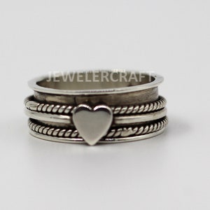 Heart Spinner Ring Anixety Ring Silver Fidget Ring Thumb Ring Gift For Wife Engraved Heart Ring Orbit Ring Worry Ring Two Tone Ring
