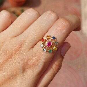 Navratna Stone  Ring Birthstone Ring  Gemstone Ring Gift For Her Birthstone Jewelry Birthday Gift Mothers Day Gift for Mom Flower Ring