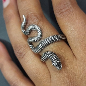 Adjustable German Silver Snake Ring, Unisex Ring , Adjustable Snake Wrap Ring, Silver Animal Ring, Gothic Boho Jewelry,Handmade Gift for her