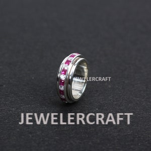Natural Ruby Channel Setting spinner ring Eternity Band in 925 Silver