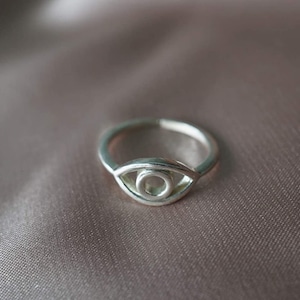 Dainty Evil Eye Stacking Ring, Evil Eye Ring, Simple Diamond Ring, Sterling Silver Ring, Thin Ring, Delicate Ring, Gift for her Ring