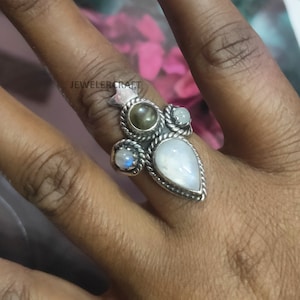 Labradorite Ring, Moonstone Ring, Celtic Knot Ring, Handmade  Ring, Round Labradorite  Ring, 925 Sterling Silver Ring, Anniversary Ring