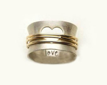 Heart Spinner Ring, Silver Heart Ring, Meditation Ring, 925 Sterling Silver Spinning Ring, Gifts for her, Spin Thumb Ring,