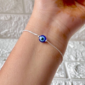 Bracelet turc à breloques mauvais œil Bracelet empilable oeil bleu de Nazar, bijoux d&#39;amitié en argent sterling, bracelet porte-bonheur, bracelet de protection