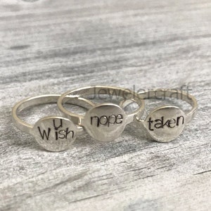Personalized Silver Ring Custom Ring Silver Stacking Ring Silver Name Ring Christmas Gift Engraved Ring Bridesmaids Gift Message Ring Silver