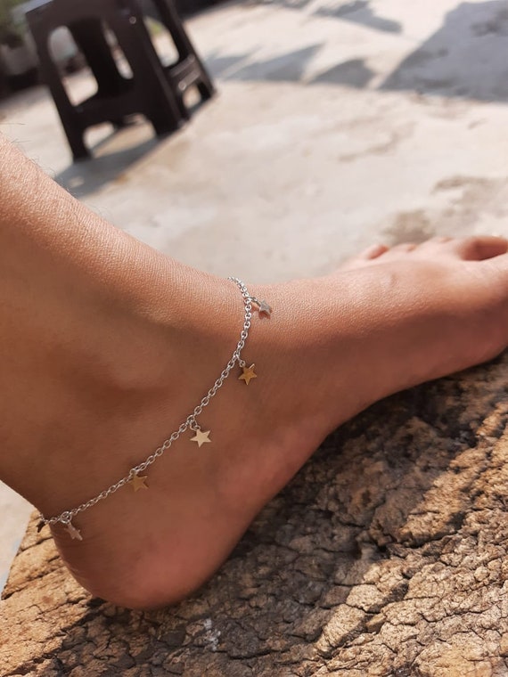 Sterling Silver Anklet Ankle Bracelet with Dangle Star Charms Sterling Silver Anklet Ankle Bracelet with Dangle Star Charms