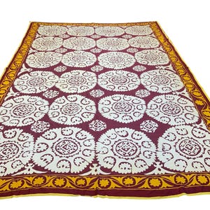 Antique Suzani Textile: Hand Embroidered Uzbek Silk & Cotton Wall Hanging