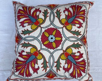 Silk Suzani embroidered pillow, decorative pillow,52X52cm silk pillow,pure silk decorative pillow cover,free shipping