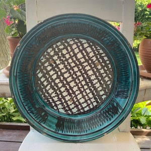 Antique Uzbekistan Ceramic Plate: Hand-Painted Clay Wall Decor (42cm)