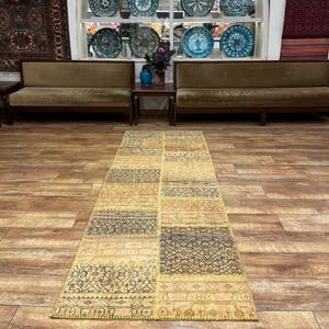 Alfombra de pasillo vintage: Alfombra de lana tejida a mano, grande (250 x 86 cm)