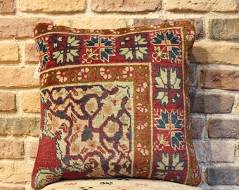 16x24 Tribal Turkish Rug Pillow,Handmade Vintage Lumbar Carpet Pillow,Wool Oushak Pillow,Hemp Kilim Pillow,Livingroom Decoration Pillow,1987