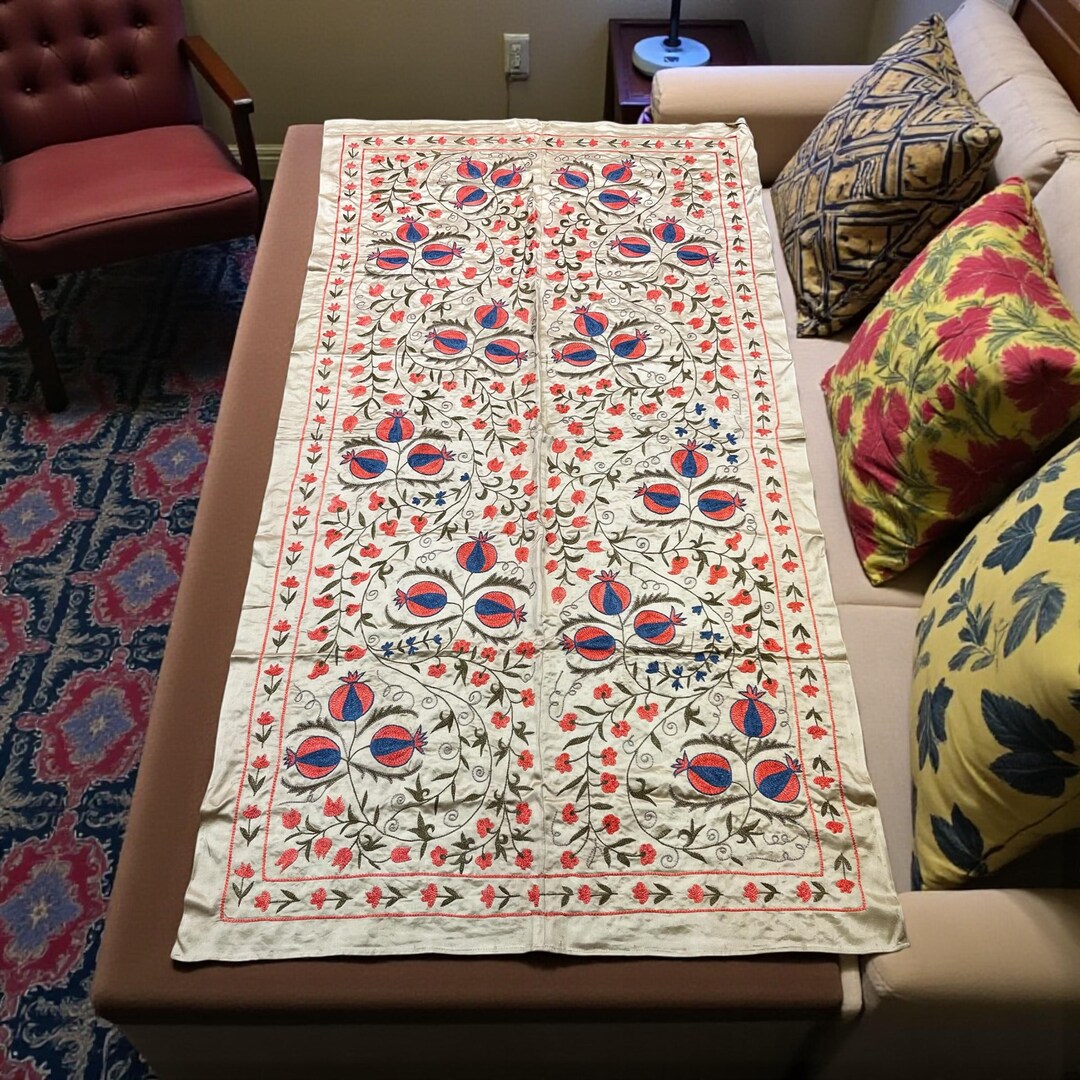 Decoracin de cama Suzani de seda pura: textil uzbeko bordado a mano, 1 ...