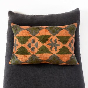 60x40cm, Velvet silk lumbar pillow,handwoven silk ikat pillow, bohemian ethnic pillow, couch pillow, gift for home, luxury,free shipping