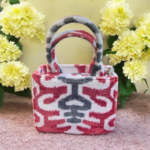 Small Silk Ikat Velvet  Jute Tote,Ikat Velvet Hand Bag,,Ikat Velvet Small Tote Bag,Handwoven ,Silk Velvet Tote Bag ,Handmade Ikat Tote Bag