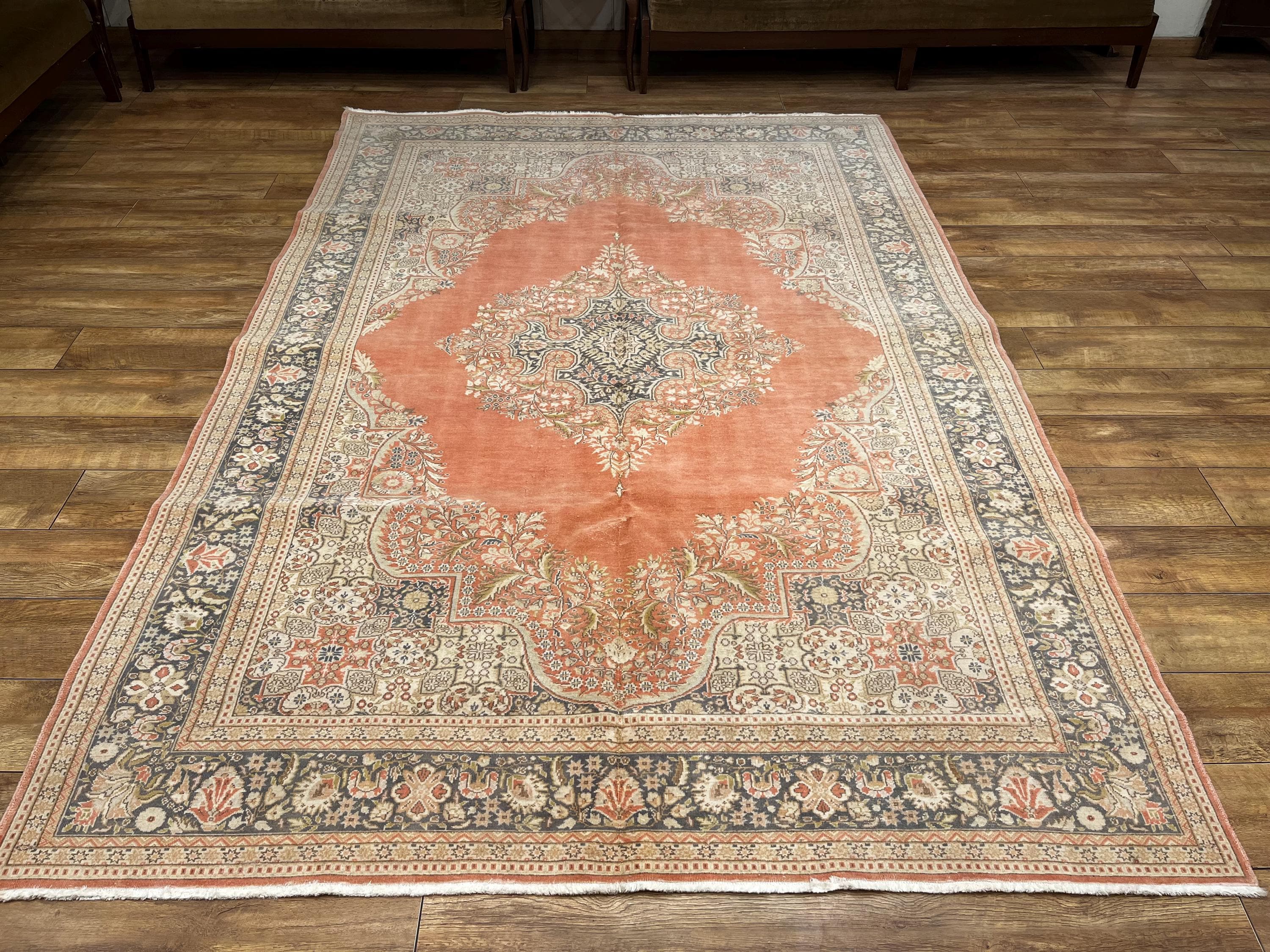 Vintage Konya Ladik Rug – Coral Medallion,handwoven Turkish Wool