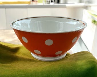 Vintage Orange Polka Dot Bowl: Hand-Painted Ceramic Decorative Bowl