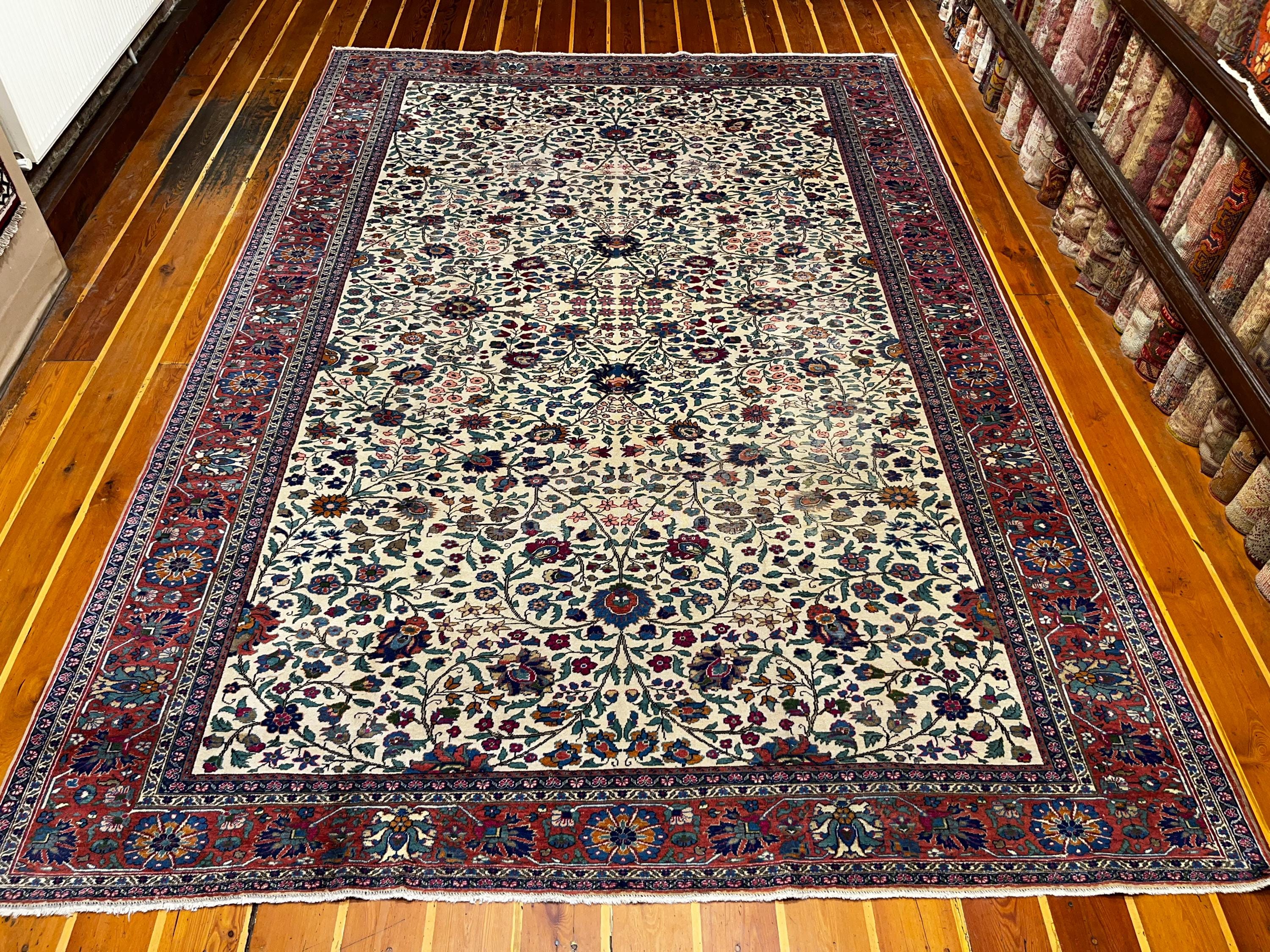 手織りトルコ産カイセリ絨毯 – 鮮やかな花柄 365×250 cm (12×8.2 ft