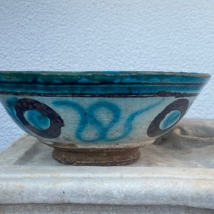 Antique Ceramic Soup Bowl: Hand-Painted Uzbek Clay Bowl