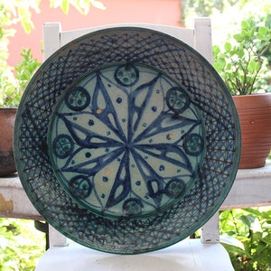 Antique Ceramic plate,Gift decorative plate on a stand,Antique clay plate,Unique hand-painted wall plate,Large Ceramic plateFree Shipping