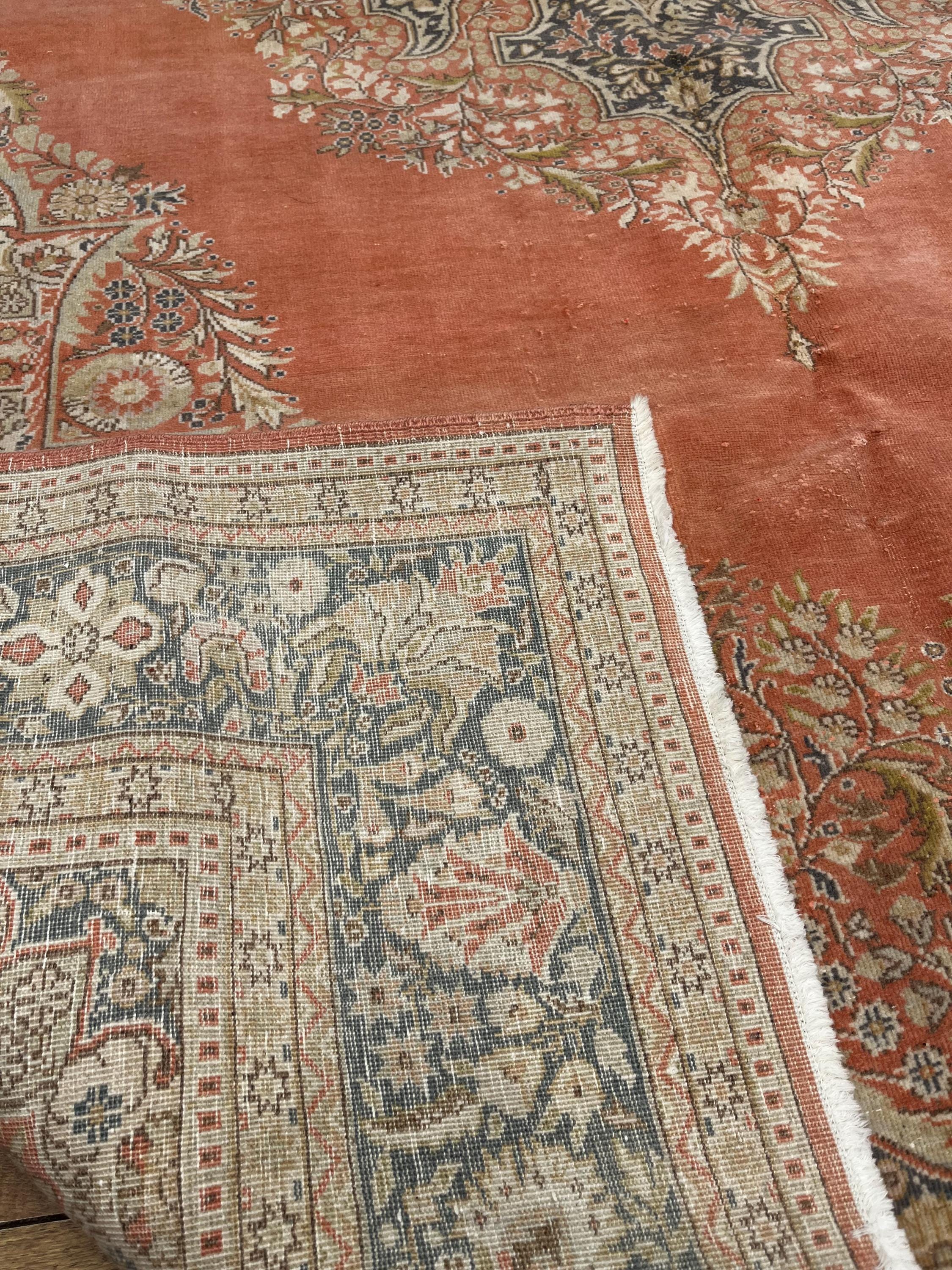 Vintage Konya Ladik Rug – Coral Medallion,handwoven Turkish Wool
