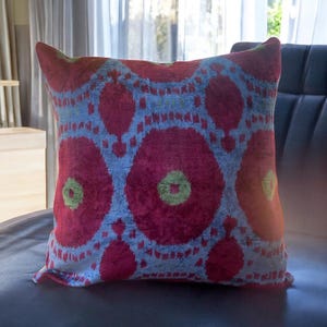 Silk Ikat Velvet Pillow, 50x50cm ,Silk Ikat Pillowcase, Ikat Cushion, Throw Pillows,  Geometric Pillowcase, Boho Pillow,Square pillow