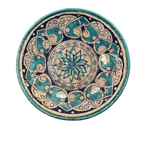 Antique 100+ Year Old Uzbek Ceramic Plate – Hand-Painted 28 cm Vintage Pottery with Traditional Floral Motifs,Free Shipping