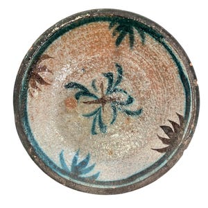 Piatto antico in ceramica uzbeka – Piatto dipinto a mano dell'Asia centrale del XIX secolo (26 cm)