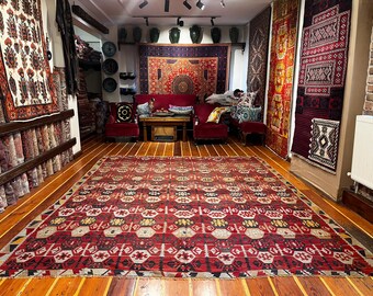 幾何学模様のトルコキリム、5.1 x 8.3フィートの大型アナトリアサロン 