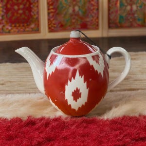 Vintage Uzbek Teapot: Hand-Painted Ikat Ceramic Teapot (13cm)
