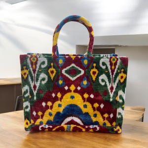 Ikat Velvet Tote Bag, Handwoven Ikat Velvet Shoulder Bag, Ikat velvet Shopping Bag, Bohemian Tote Bag, Boho Chic,Free Shipping