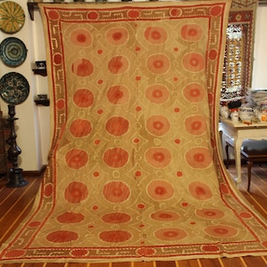 Vintage Wall hanging suzani cover,358x234cm, Uzbek hand embroidery Suzani, tablecloth,vintage handmade embroidered textile from Uzbekistan