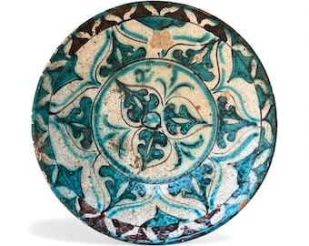 Plato de arcilla antiguo de Asia Central: adorno decorativo para colgar en la pared (32 cm/12,59 pulgadas)