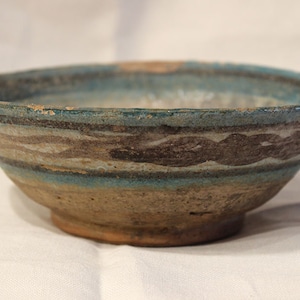 Antique Hand-Painted Ceramic Bowl: Uzbek Folk Art, Turquoise Design