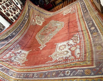 Oversized Antique Oushak Wool Kilim ,470 x 406 cm / 15.41 x 13.31 ft