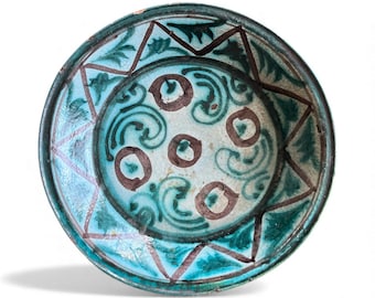 40cm / 15.75” Antique Uzbek Plate: Handmade Clay Pottery, Traditional Folk Design
