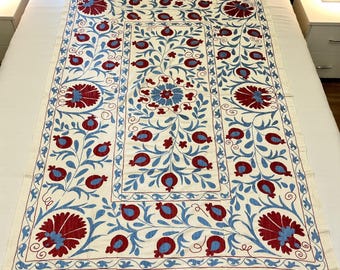 Hand Embroidered Suzani Textile: Bohemian Table Cover, Wall Hanging (210x150cm)