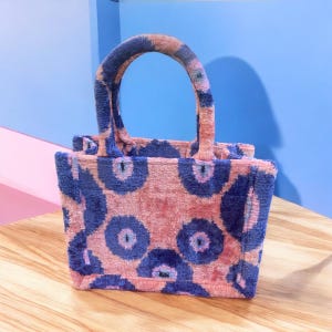 Eye bead Ikat Velvet Small Tote Bag, Handwoven Ikat Velvet Shoulder Bag, Ikat velvet Handbag, Bohemian Top handle Bag, Boho Chic