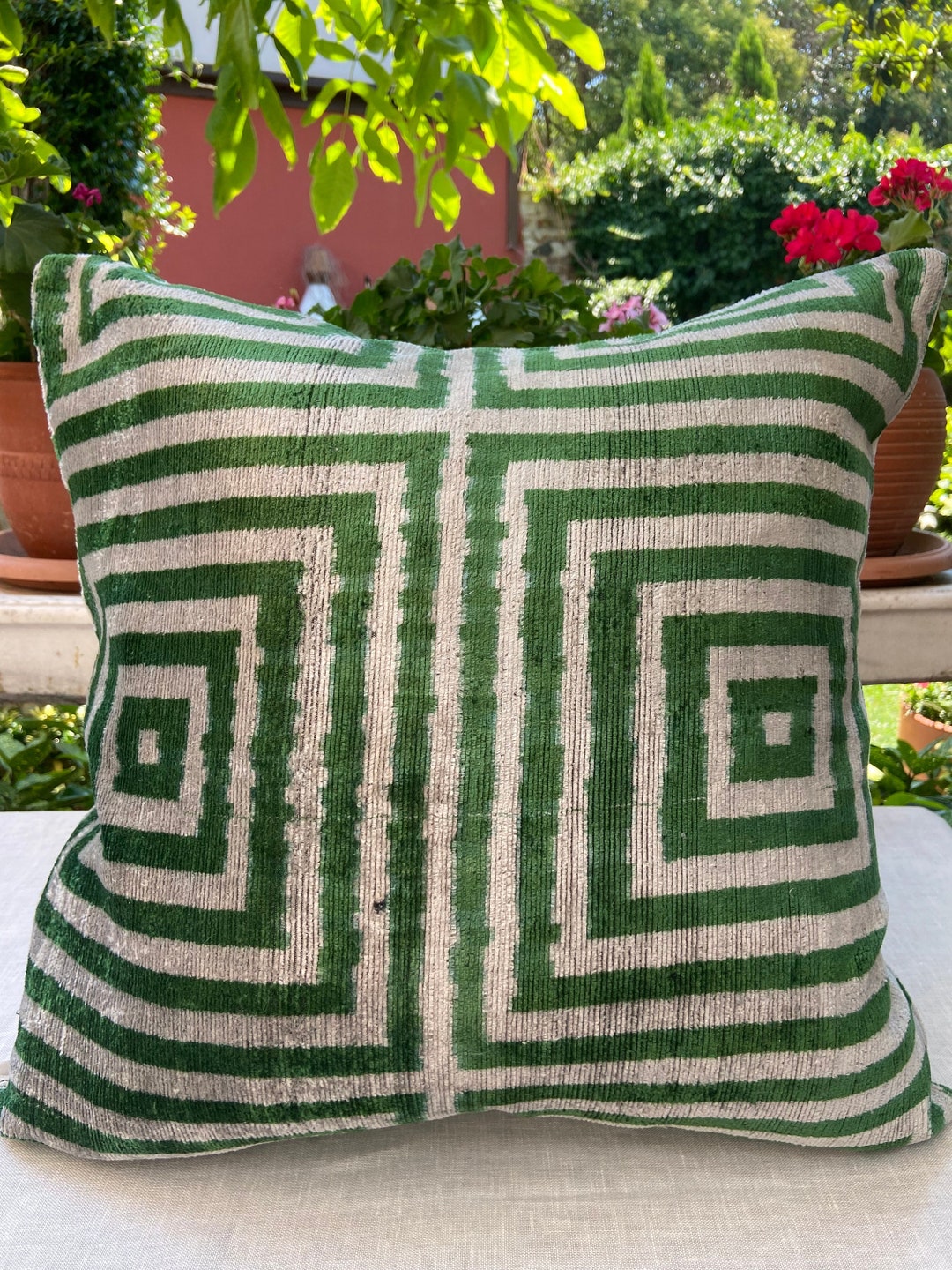 Square Ikat Velvet Pillow,50x50cm Silk Ikat Pillowcase, Ikat Cushion