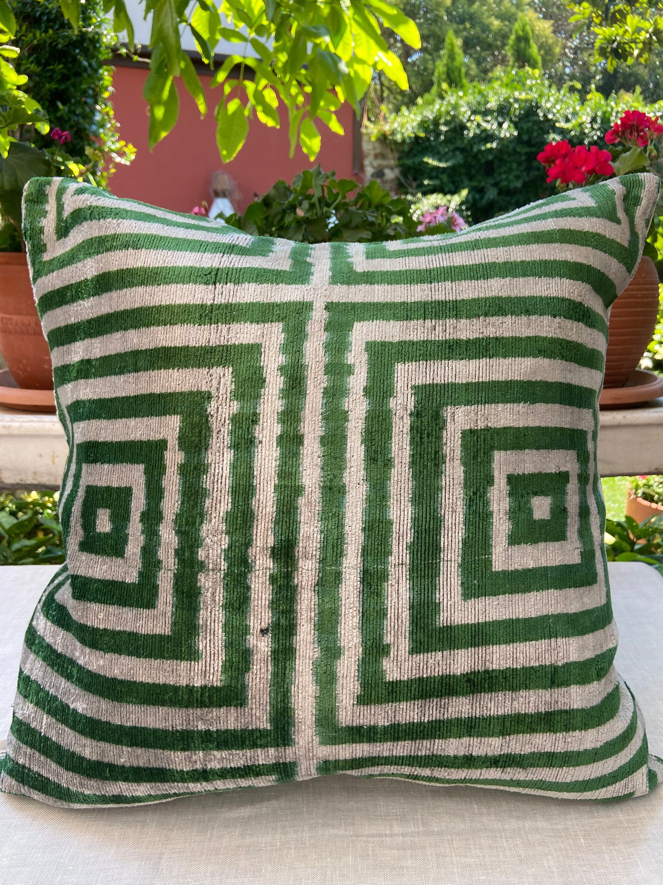 Square Ikat Velvet Pillow,50x50cm Silk Ikat Pillowcase, Ikat Cushion