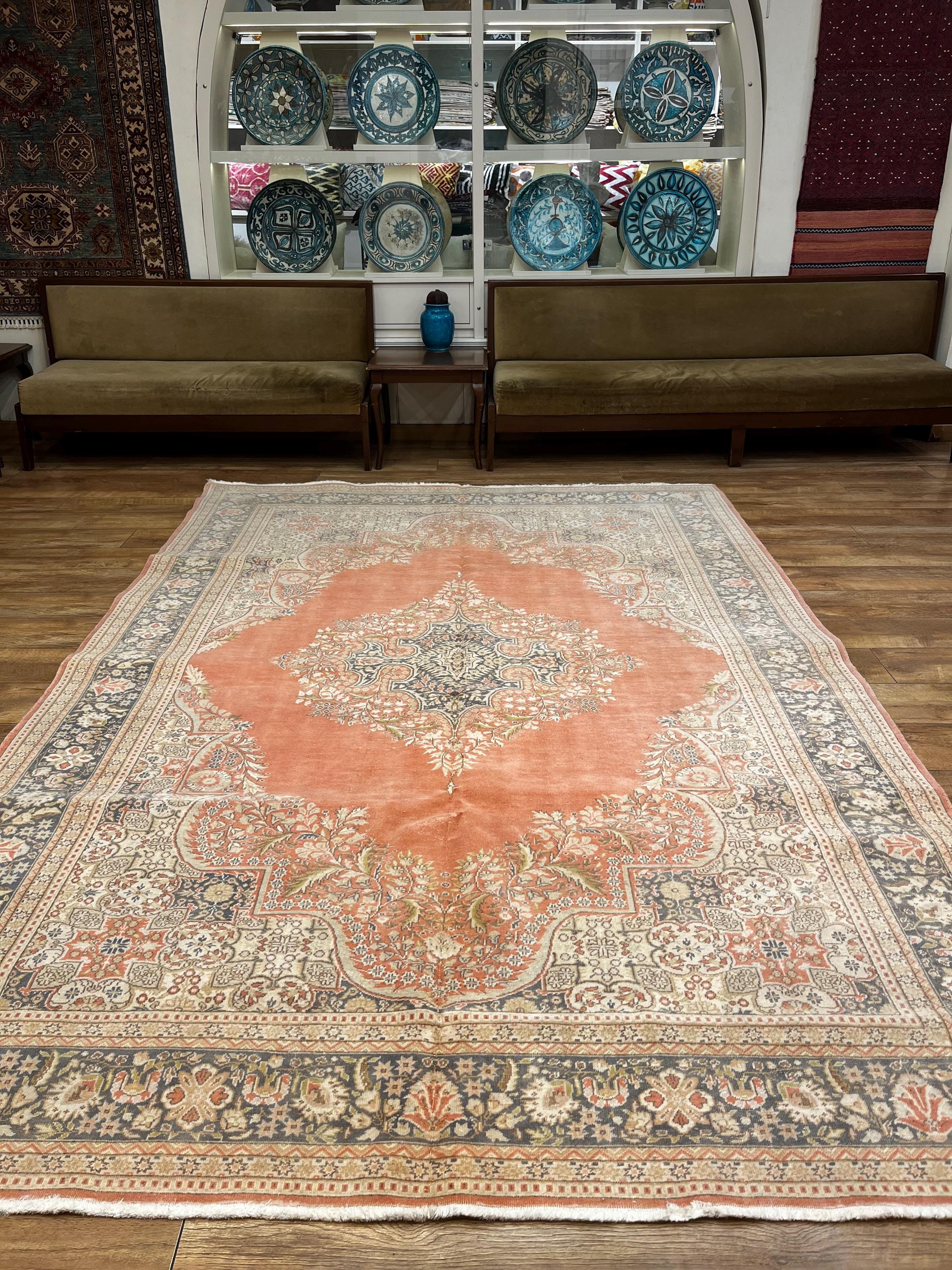 Vintage Konya Ladik Rug – Coral Medallion,handwoven Turkish Wool