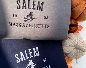 Salem Witch Massachusetts| Halloween Autumn Witchy Embroidered Sweatshirt