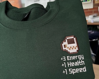 Coffee Stats Sweatshirt | Cozy Stardew Valley Gaming Gift