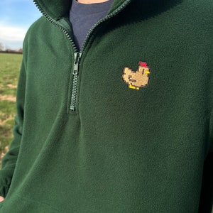 Pixel Chicken 1/4 Zip Fleece Jacket Forest Green